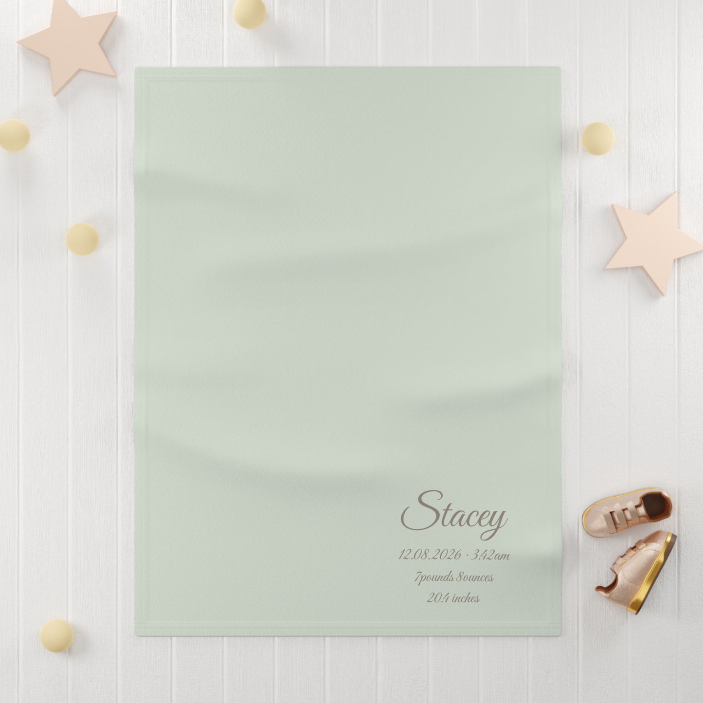Personalized Baby Blanket with Birth Details | Sage Green