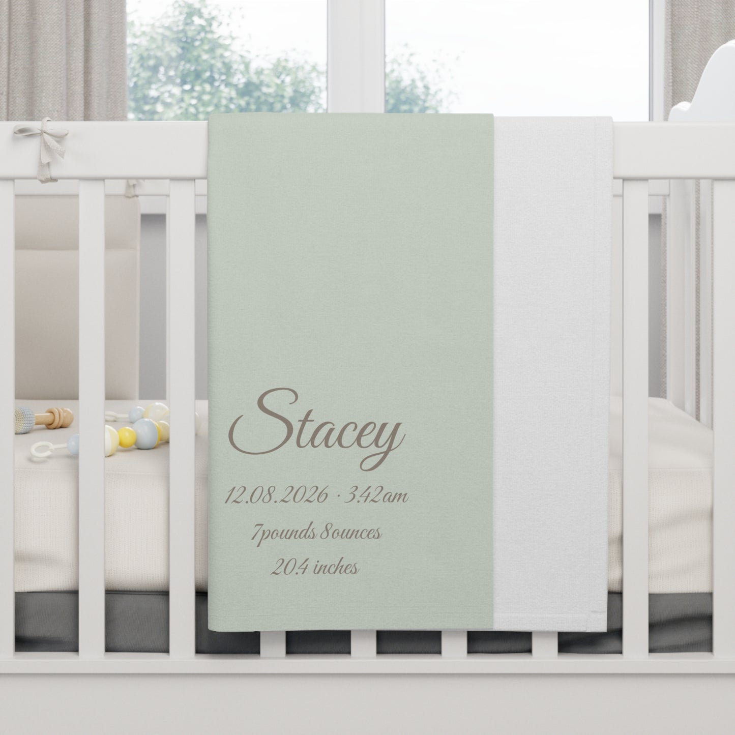 Personalized Baby Blanket with Birth Details | Sage Green